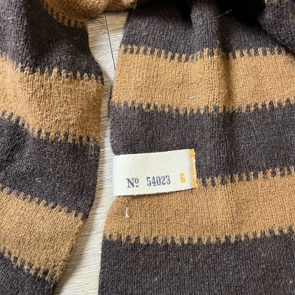 Gap Scarf Unisex OS Brown Tan Striped Cotton Lambswool Knit Winter Neckwear